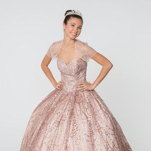NEW LONG SLEEVELESS STRAPLESS BALL GOWN WITH LACE UP BACK & MESH CAPE GL2804